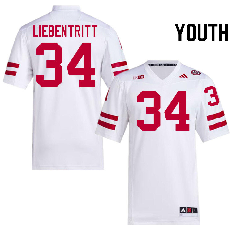 Youth #34 Barret Liebentritt Nebraska Cornhuskers College Football Jerseys Stitched Sale-White